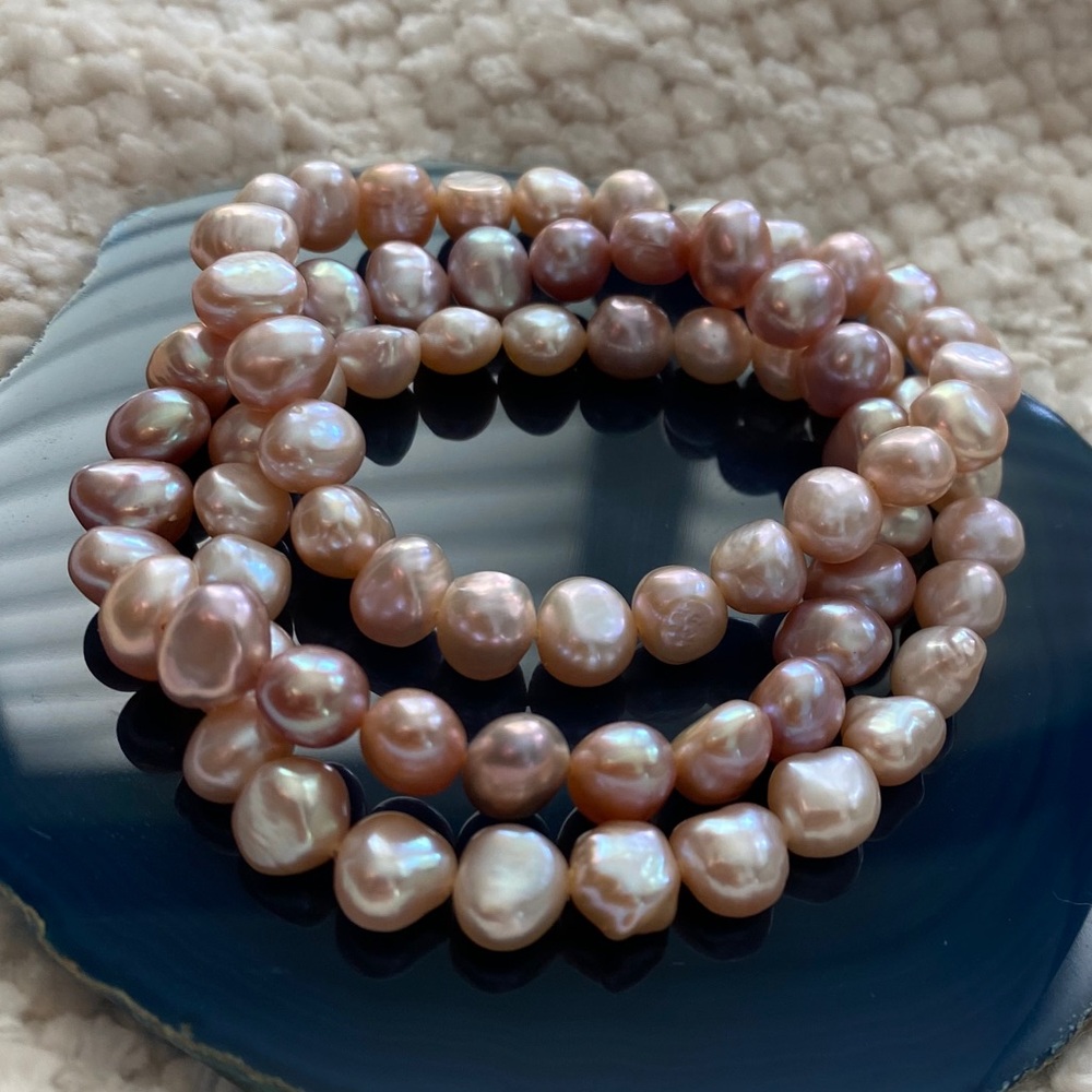 3 Pink Solid Freshwater Pearl Bracelet